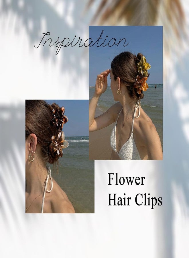 Tobeffect Flower Hair Clips for Women, 4 Pcs Neutral Color Hawaiian Flower Hair Claw Clips, Cute Large Hibiscus Hair Claw Decorative Accessories For Thick and Thin Hair - Image 5